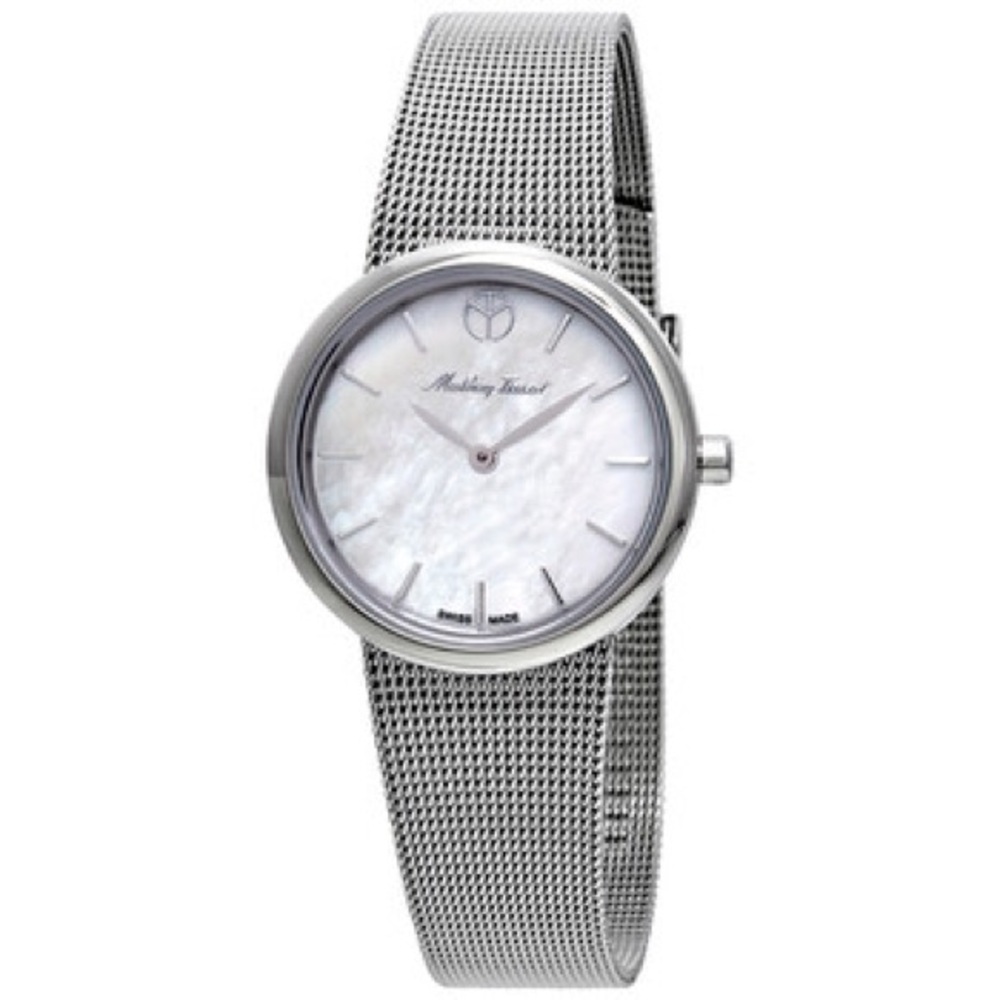 Women's Silver Mesh Bracelet Watch with Mother-of-Pearl Dial
